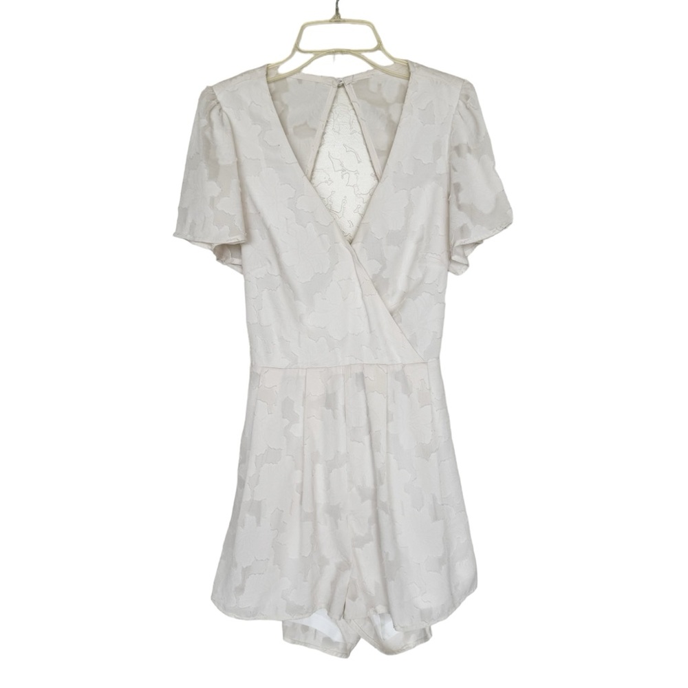 Lulus Beige Floral Embroidered Romper Open Back Lined